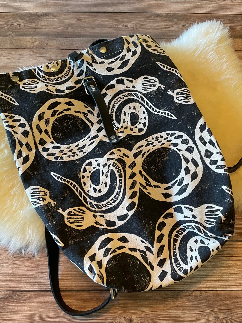 Julia Canright Snake Block Print Large Backpack - Picture 2 of 9